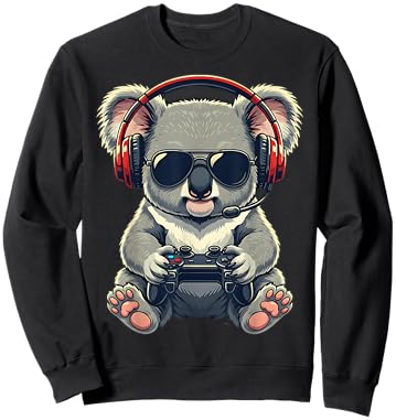 Cute Funny Koala Gamer Gaming Playing Video Games Kids Sweatshirt - Sweatshirt | Black