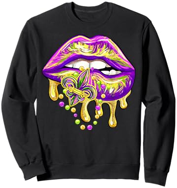 Mardi Gras Lip Fleur De Lis Funny Costume Women Girl Sweatshirt - Sweatshirt | Black