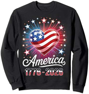 Flag Heart 1776 2026 July 4th 250th Birthday Sweatshirt - Sweatshirt | Black