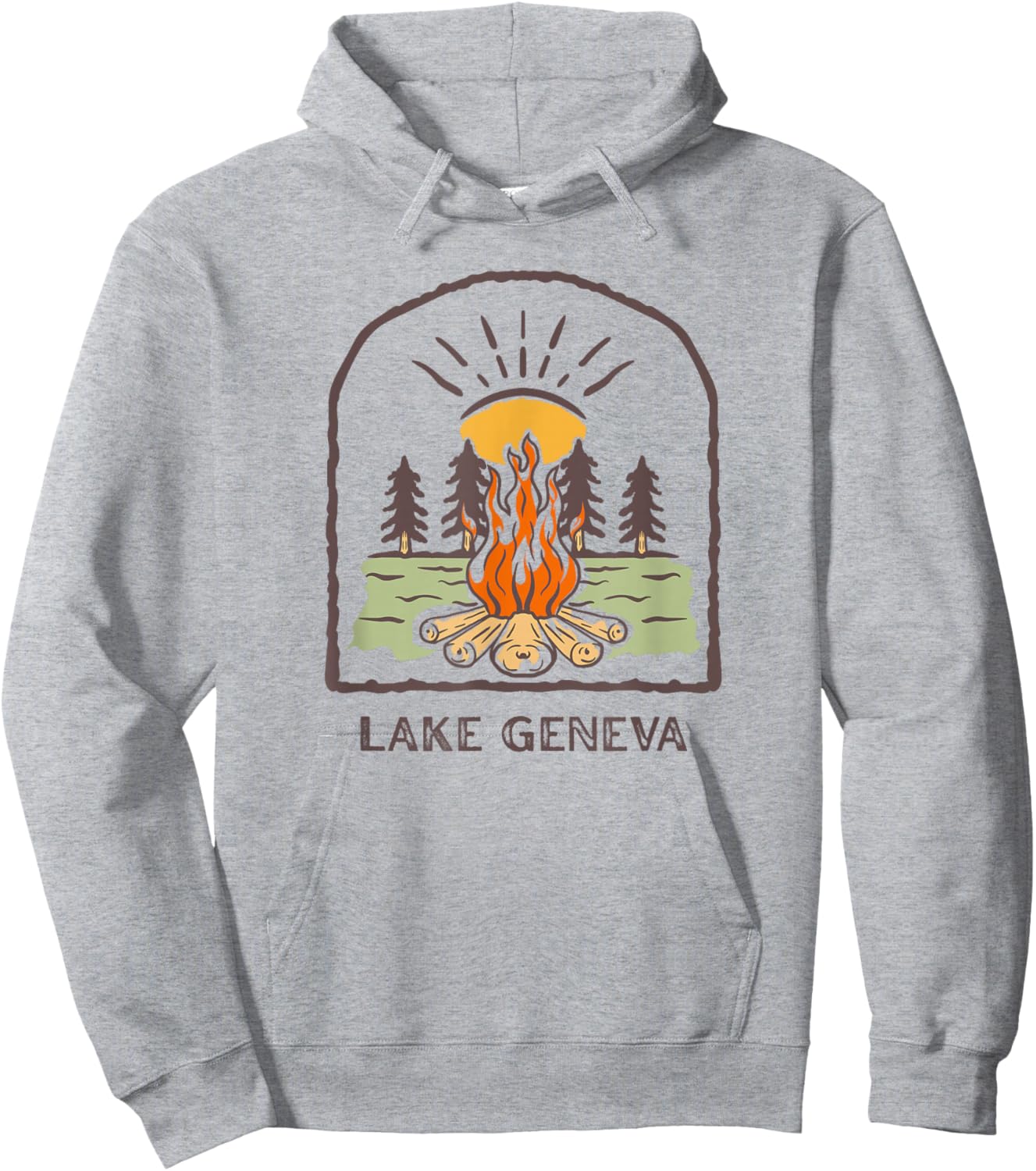 Lake Geneva Wisconsin Retro Campfire Camping UpNorth Midwest Hoodie - Hoodie | Ash