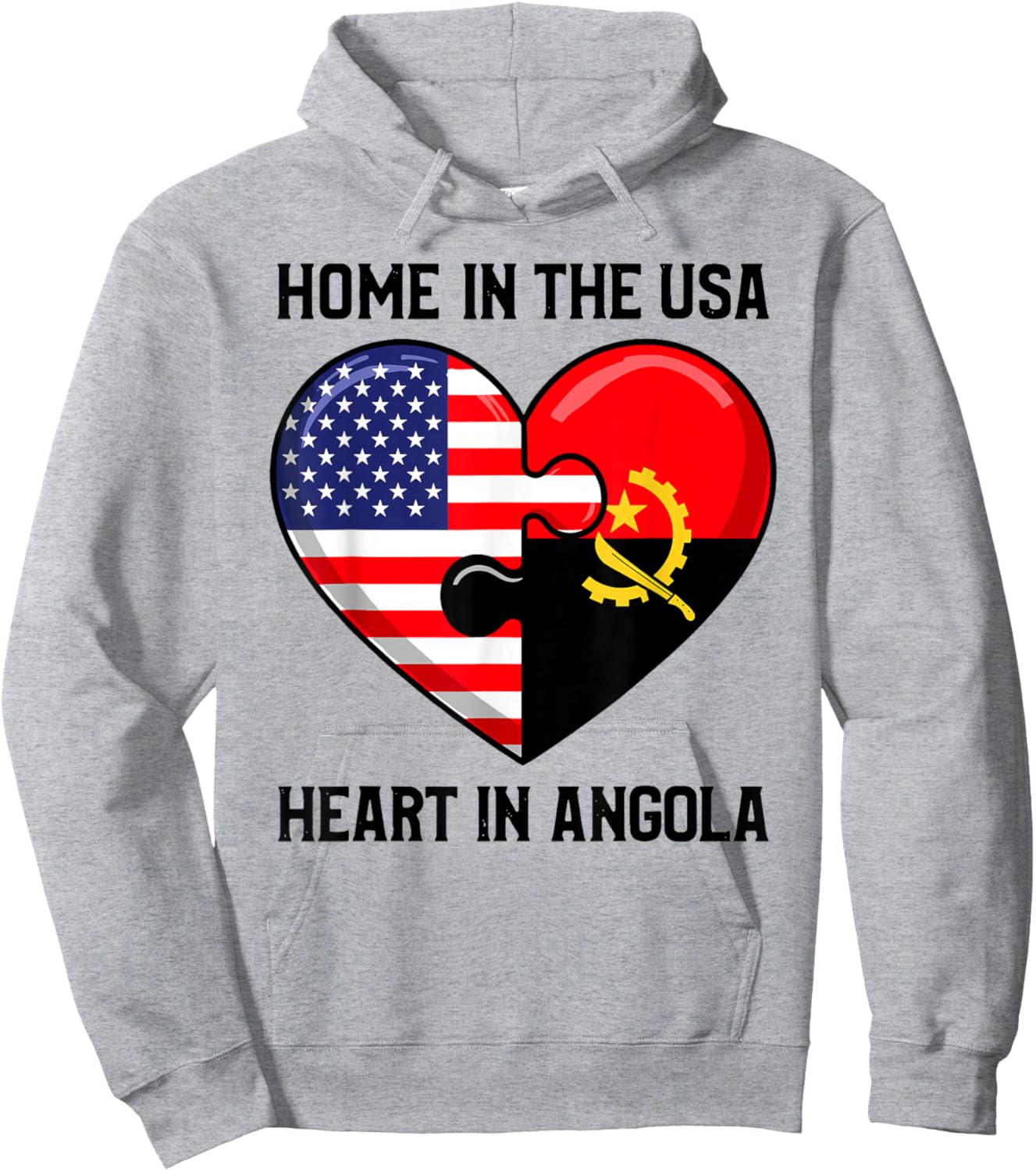 Home in The USA Heart in Angola Flag Love Hoodie - Hoodie | Ash