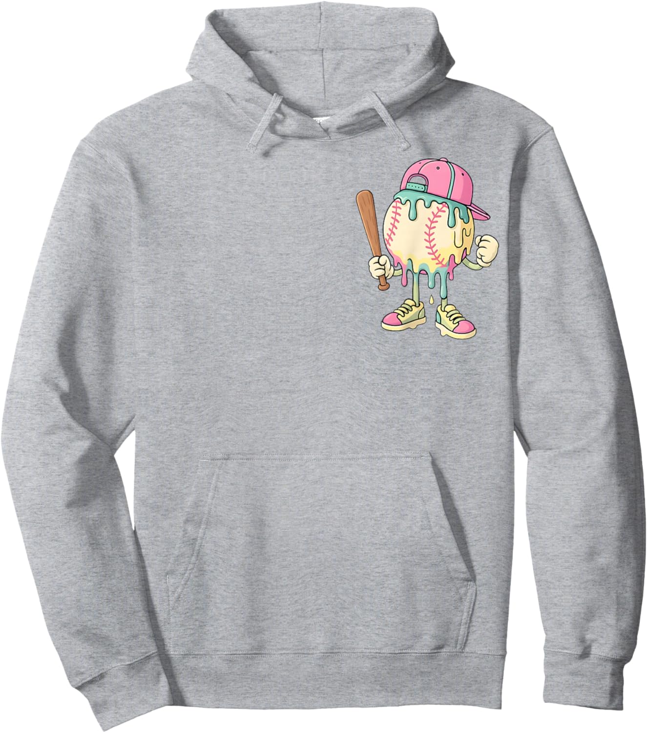 Cute Baseball Ice Cream Drip for Girls & Boys (2 Sides) Hoodie - Hoodie | Ash