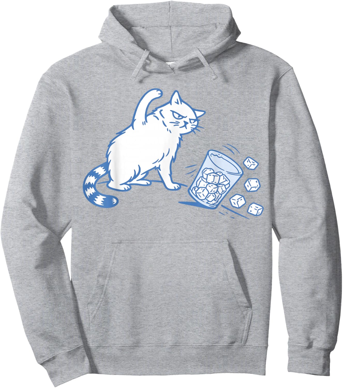 Angry Cat Pushing Cup of Ice Sarcastic Men Women No Ice Cat Hoodie - Hoodie | Ash