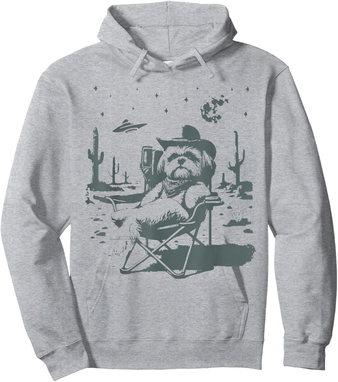 Vintage Shih Tzu UFO Western Cowboy Funny Dog Meme Art Hoodie - Hoodie | Ash