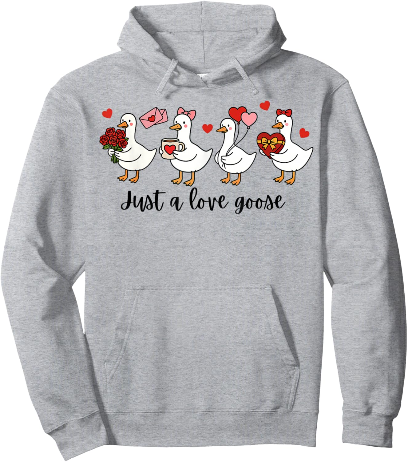 Valentine Just A Love Goose Funny Goose Hearts Hoodie - Hoodie | Ash