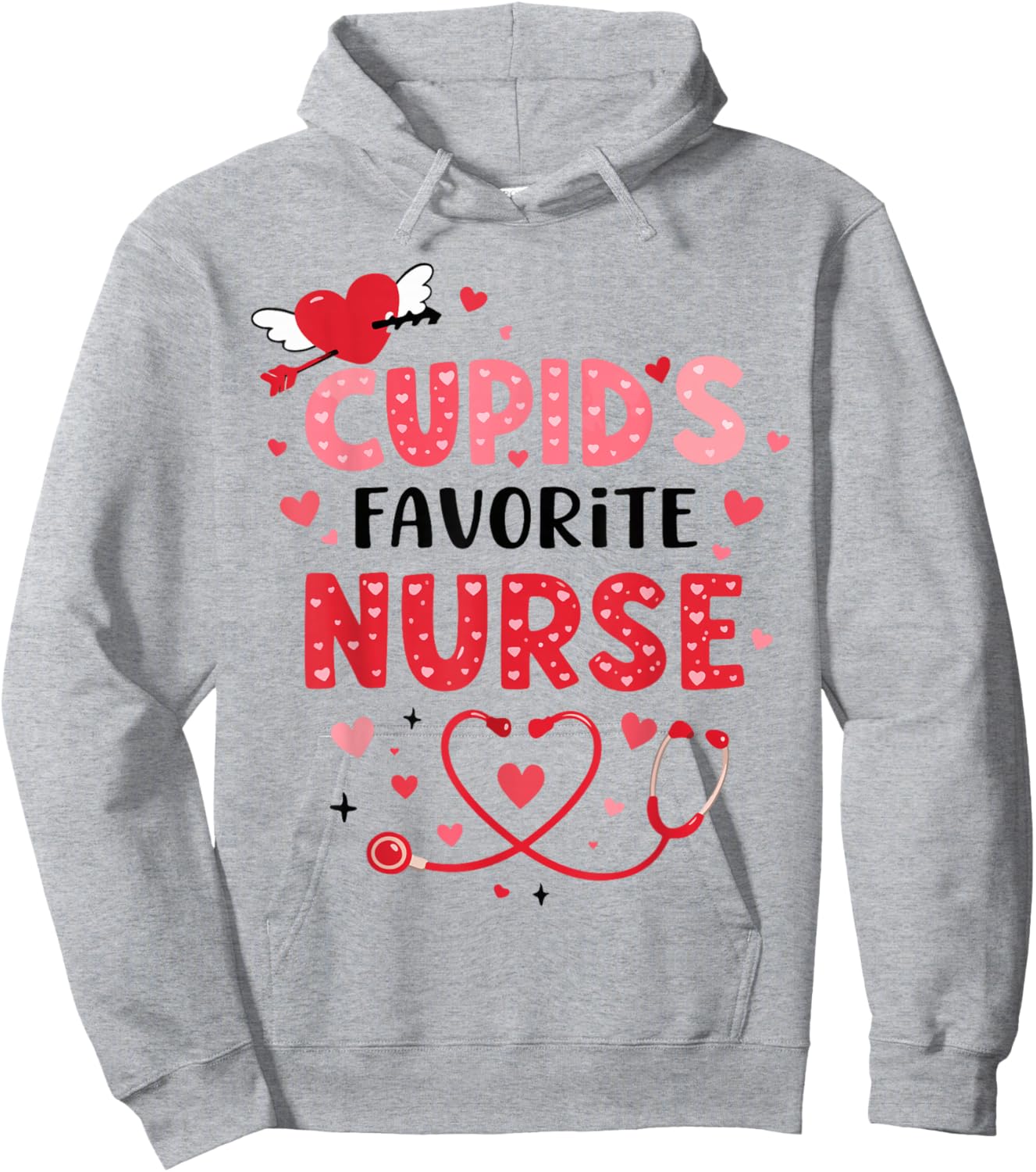 Valentine Cupid’s Favorite Nurse ER Heart Girl Women Men Hoodie - Hoodie | Ash