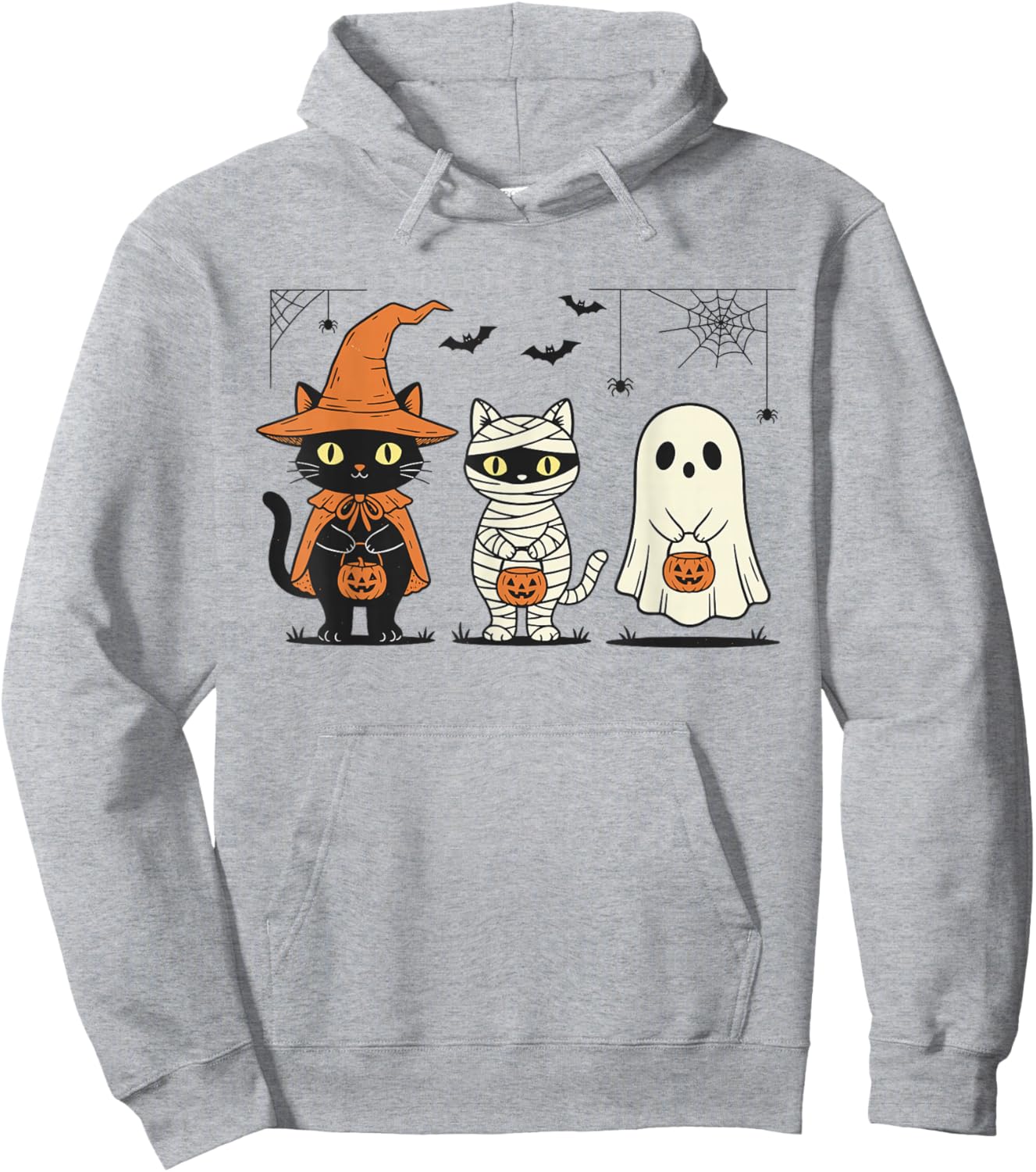 Halloween Black Cat Witch Ghost Pumpkin Women Men Kids Hoodie - Hoodie | Ash