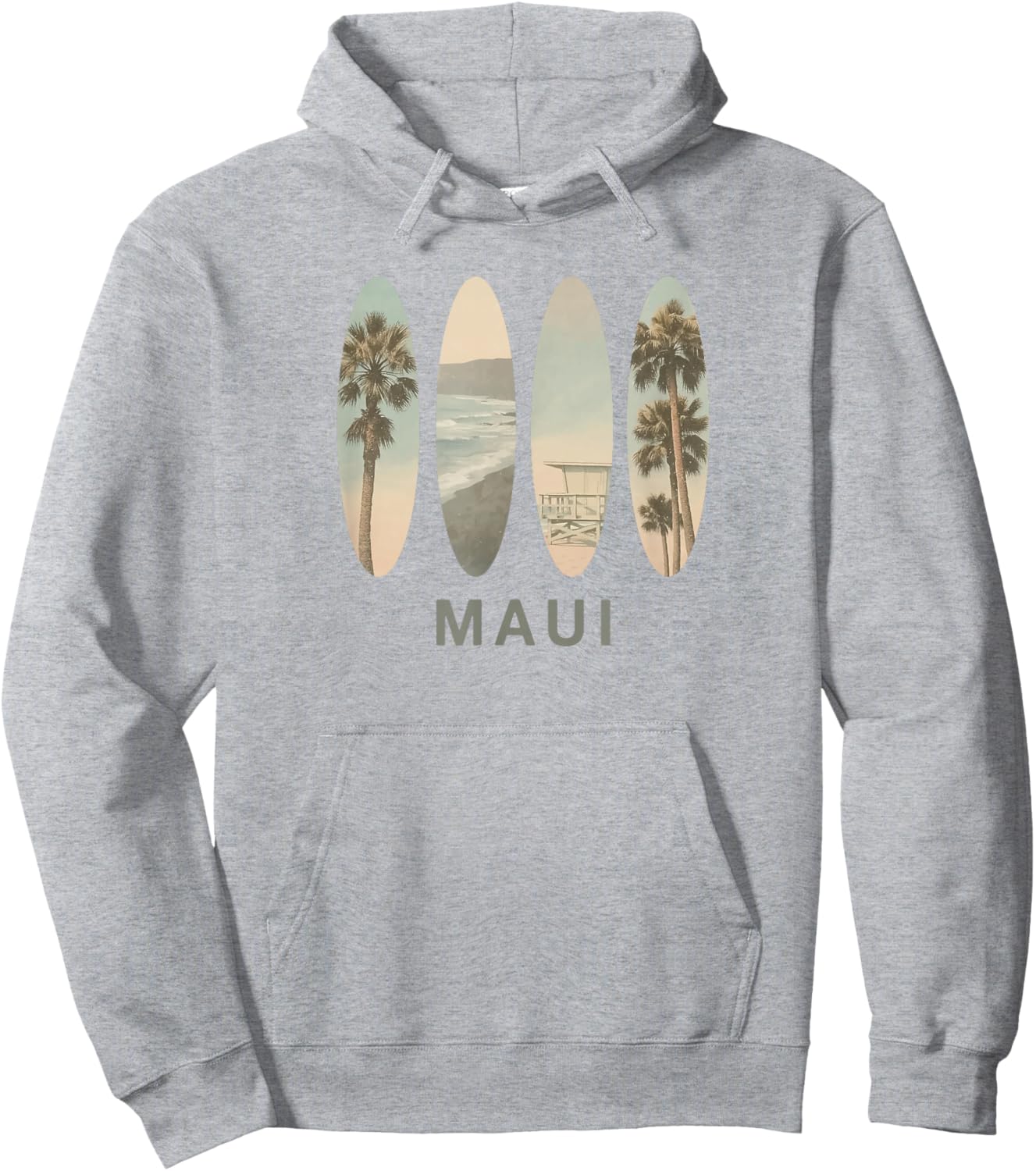 Maui Hawaii Retro Surfboard Graphic Hoodie - Hoodie | Ash