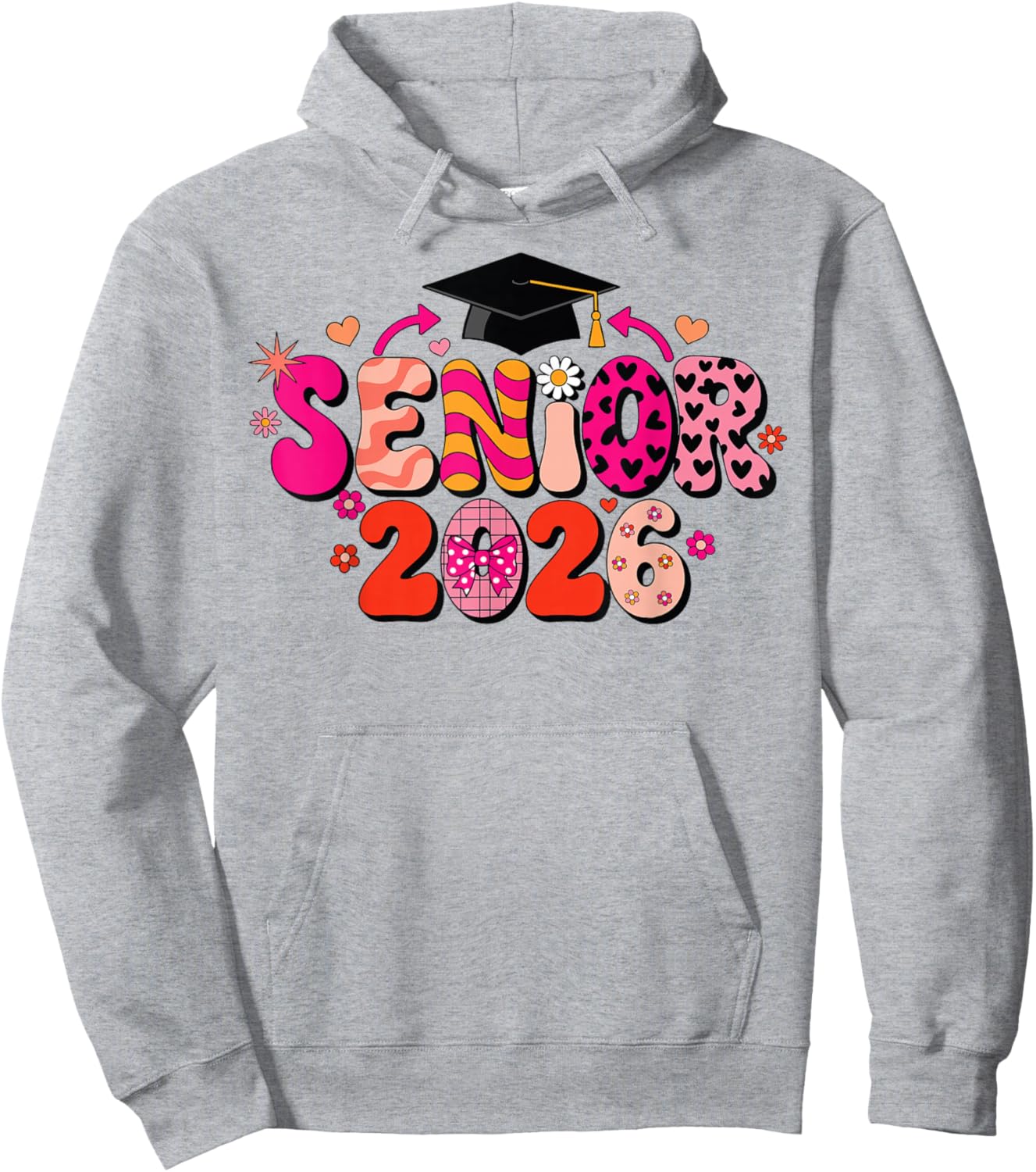 Girls Coquette Pink Bow Senior 2026 Groovy Graduation Hoodie - Hoodie | Ash