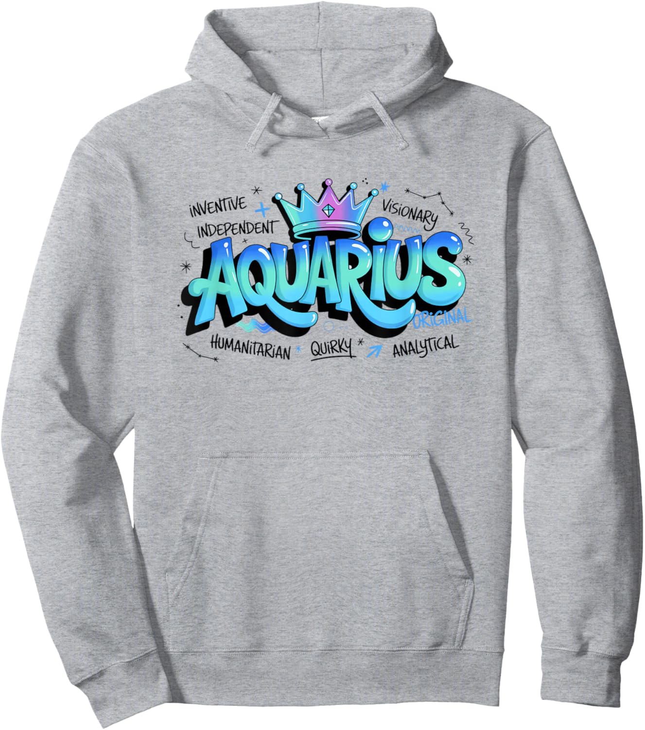 Colorful Aquarius Zodiac Typography Sign Quirky Design Hoodie - Hoodie | Ash
