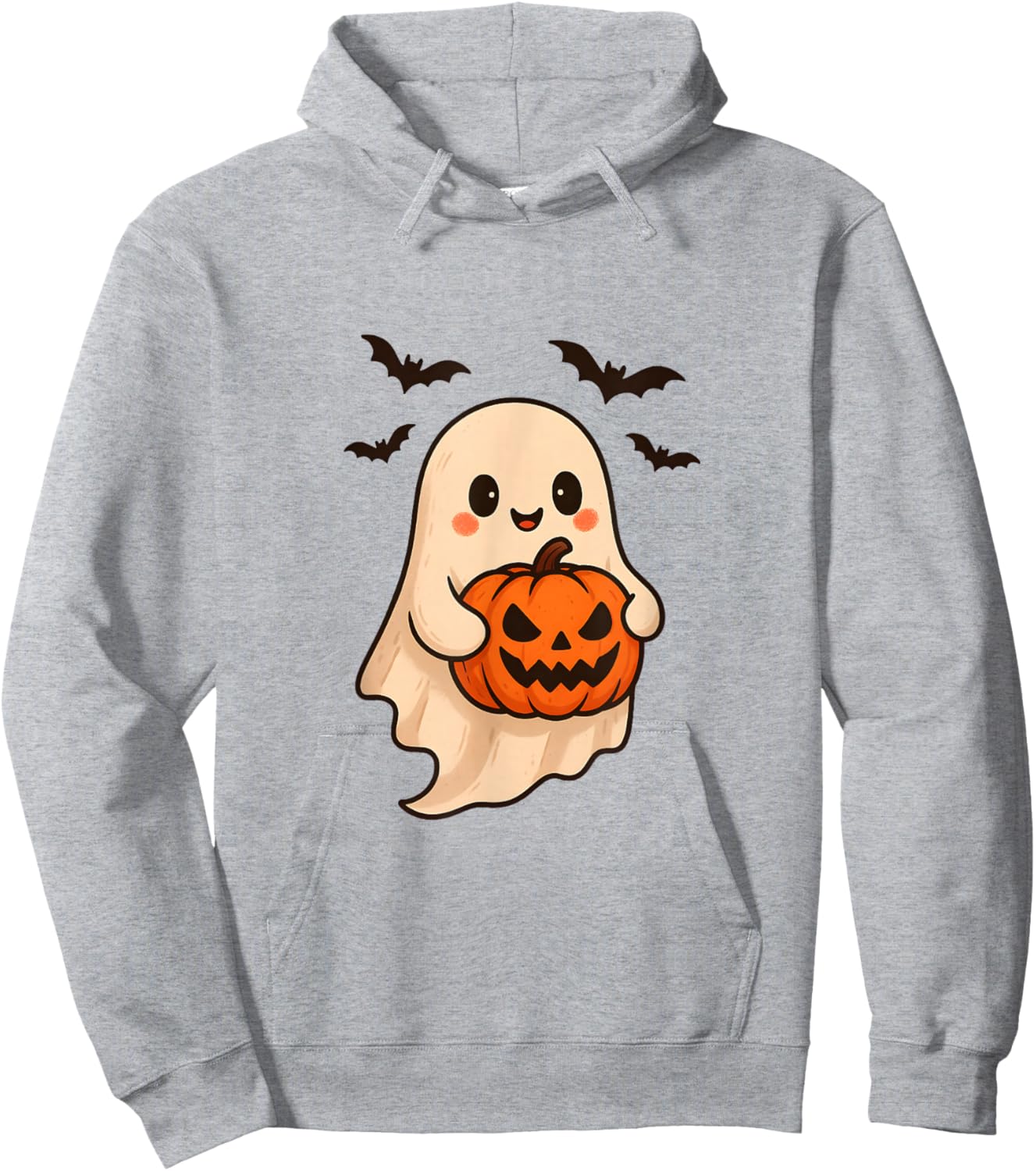 Cute Ghost with Pumpkin for Halloween Costume Party Spooky Hoodie - Hoodie | Ash