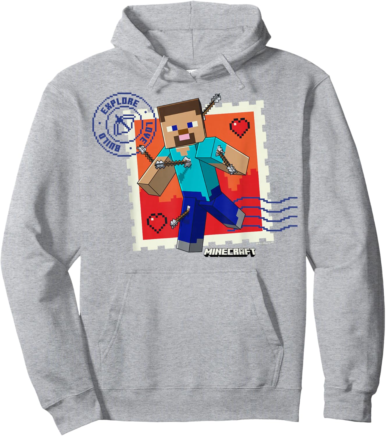 Minecraft Valentine's Day Explore Love Build Steve Arrows Hoodie - Hoodie | Ash