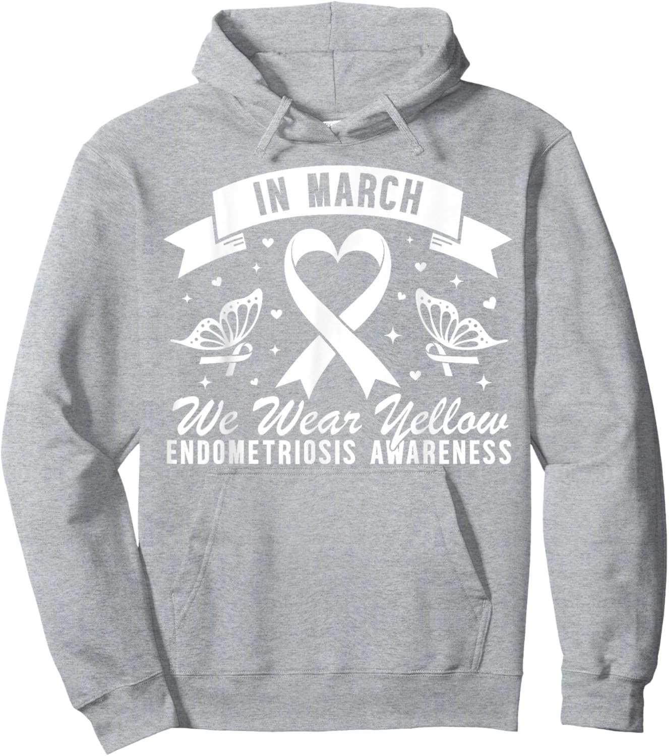 in March We Wear Yellow Butterfly Endometriosis Awareness Hoodie - Hoodie | Ash