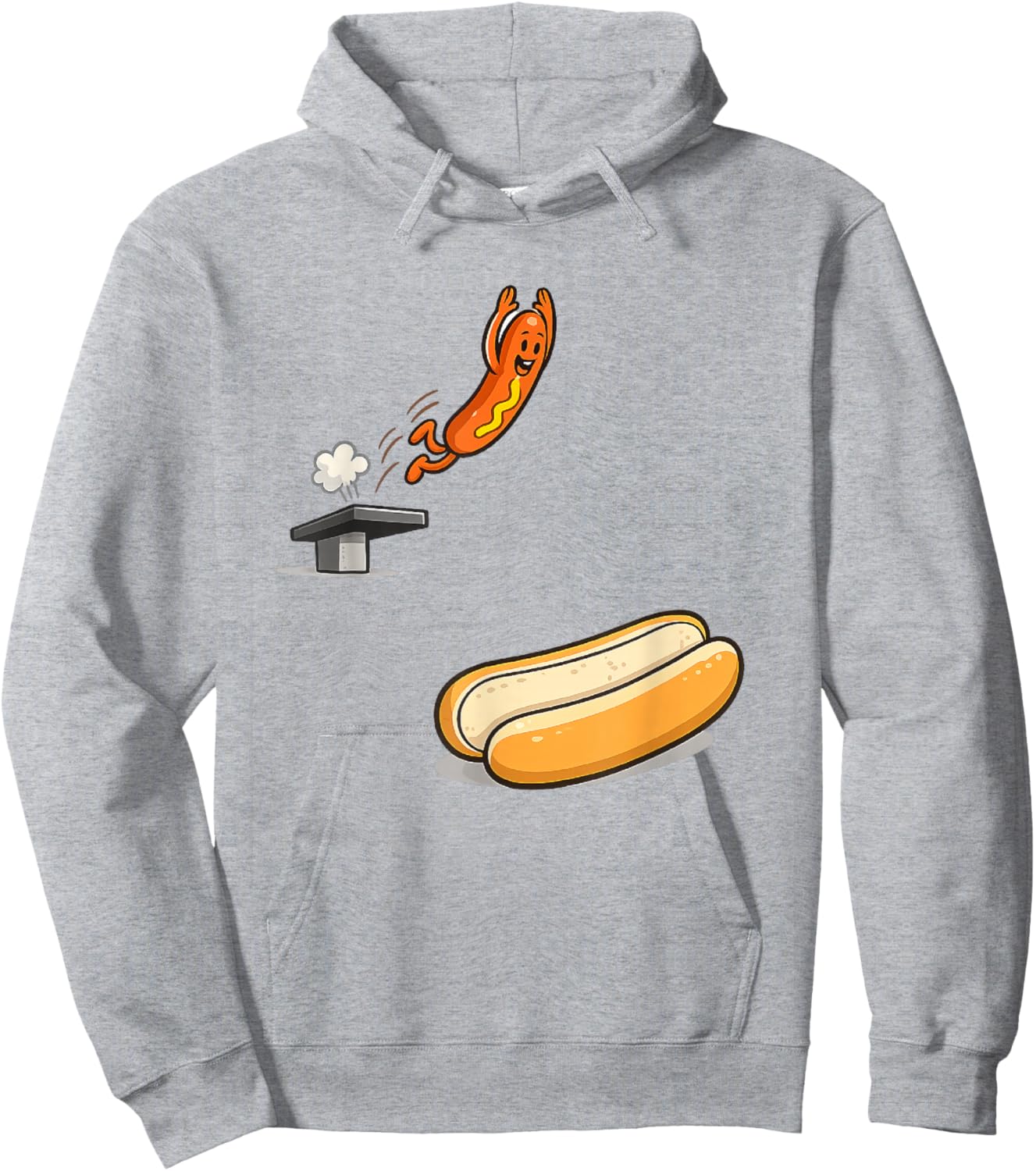 Funny Hot Dog Diving Into Bun Cartoon Food Humor Hoodie - Hoodie | Ash