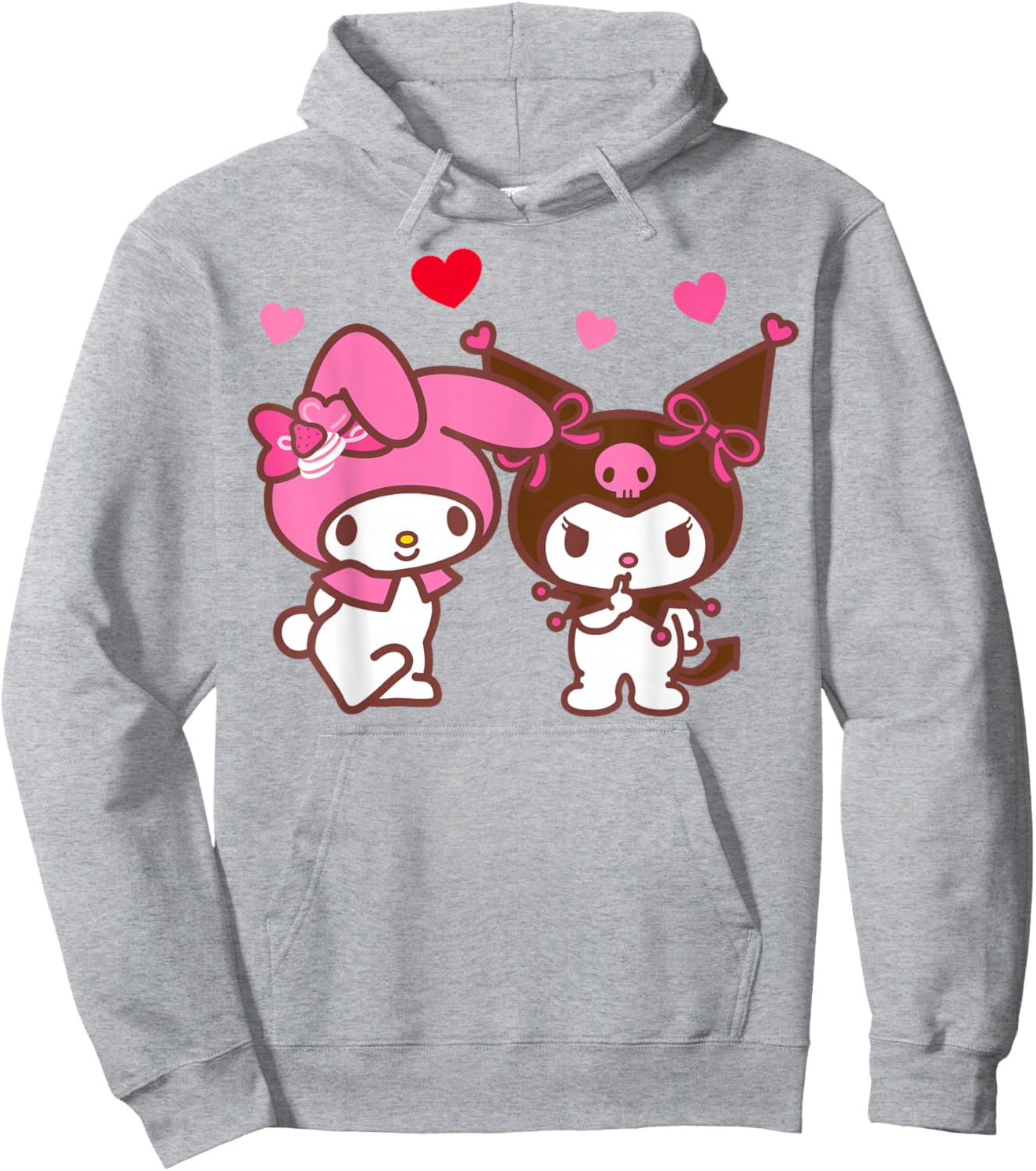 Hello Kitty Valentine's Day My Melody and Kuromi Hearts Hoodie - Hoodie | Ash
