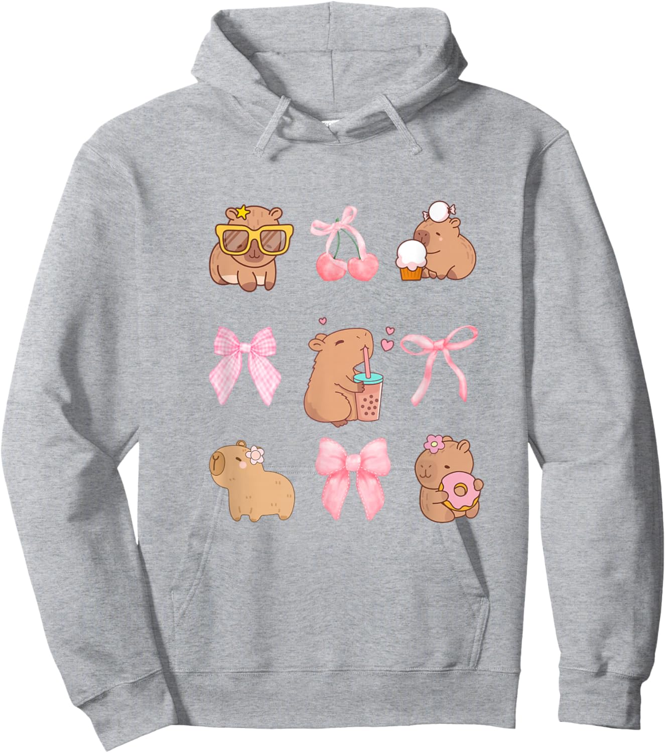 Cute Coquette Bow Capybara Pajamas Pjs Clothes Girls Hoodie - Hoodie | Ash