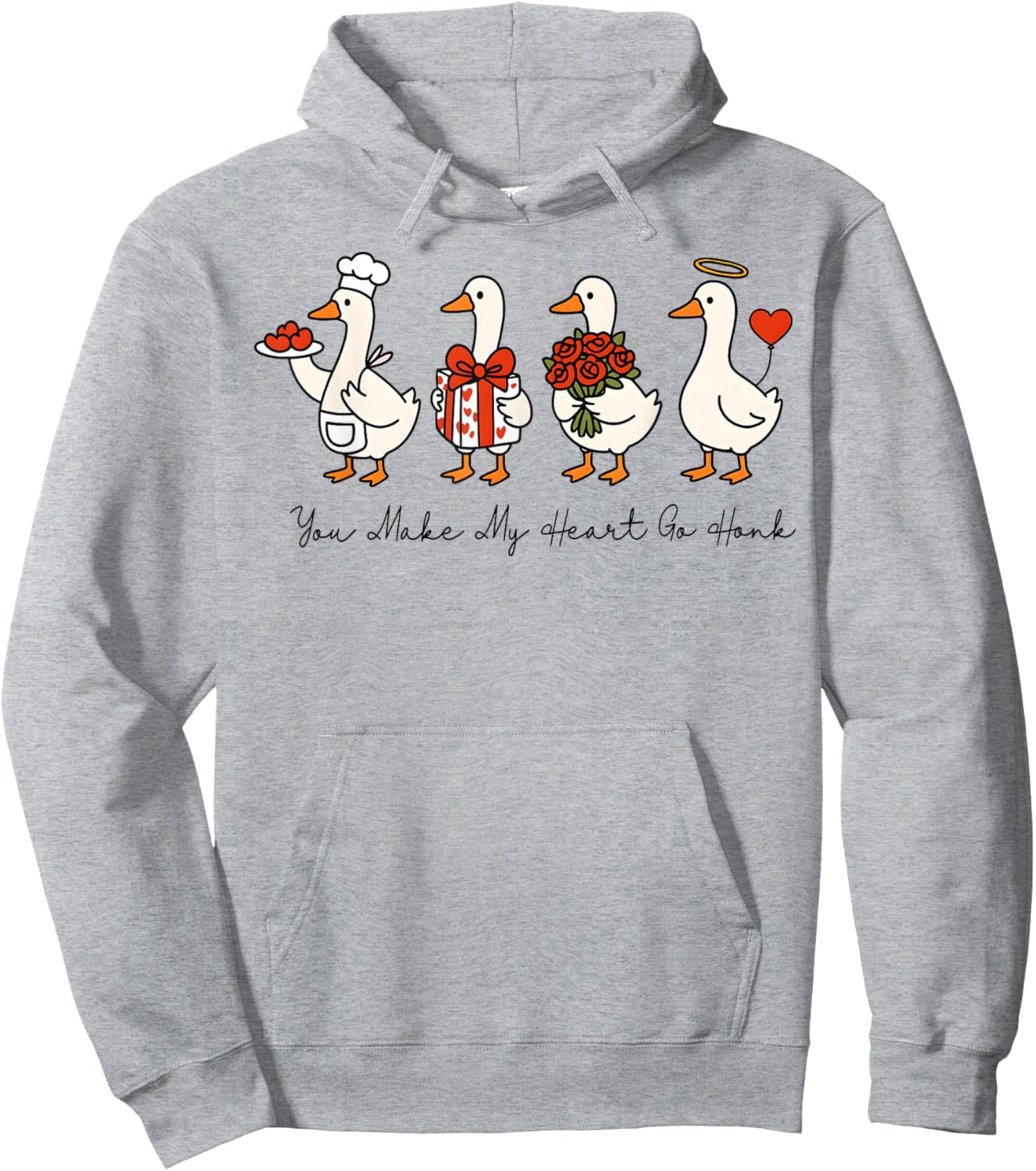 Valentine You Make My Heart Go Honk Funny Silly Goose Hoodie - Hoodie | Ash