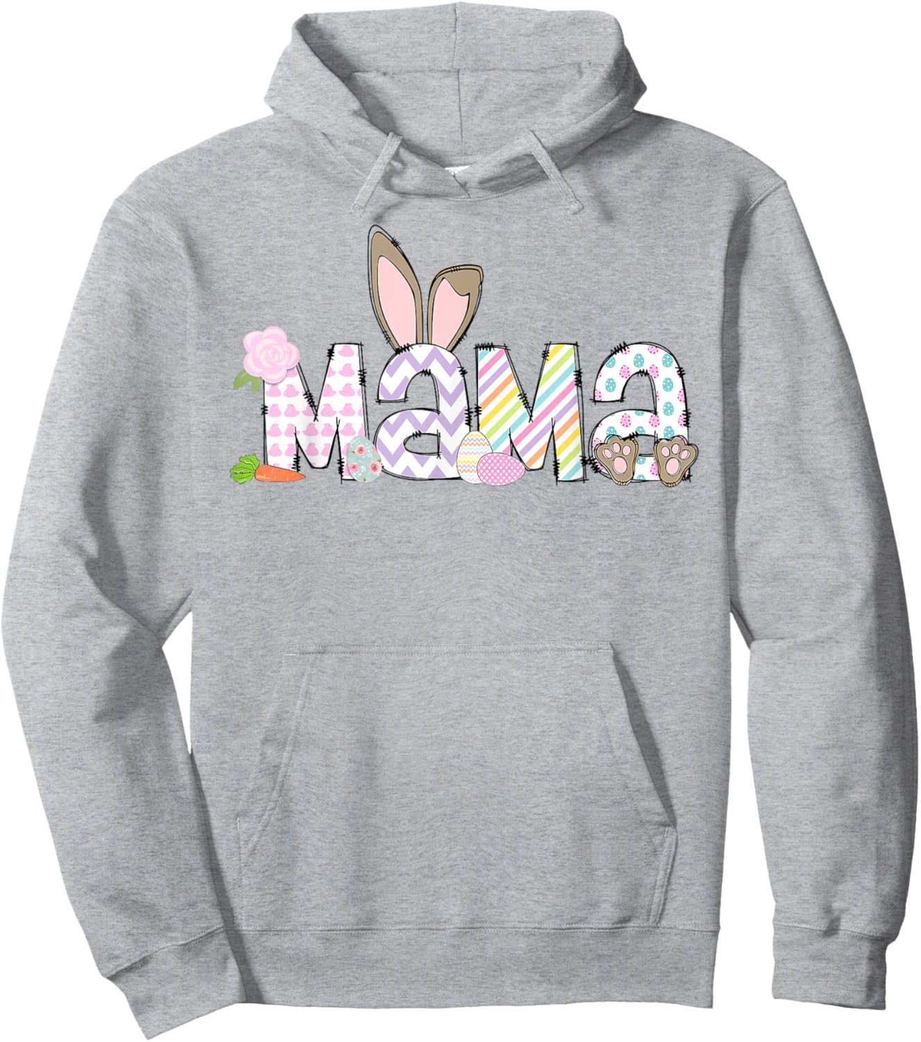 Mama Funny Bunny Rabbit Mom Happy Easter Day Trendy Retro Hoodie - Hoodie | Ash