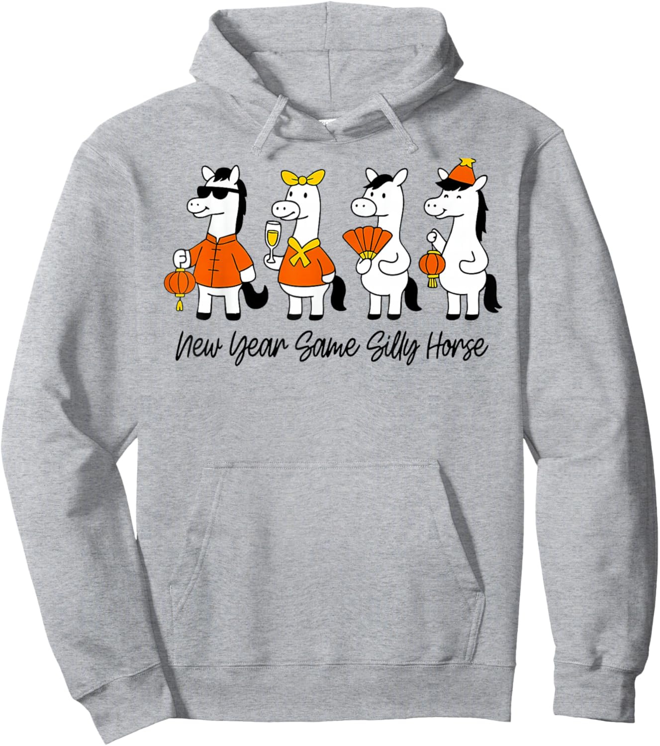 Humorous Silly Horse Lunar New Year Chinese Celebration Hoodie - Hoodie | Ash