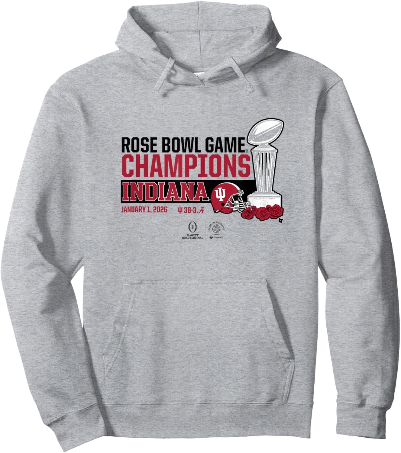 Indiana 2025-26 College Football Playoff Rose Bowl Trophy Hoodie - Hoodie | Ash
