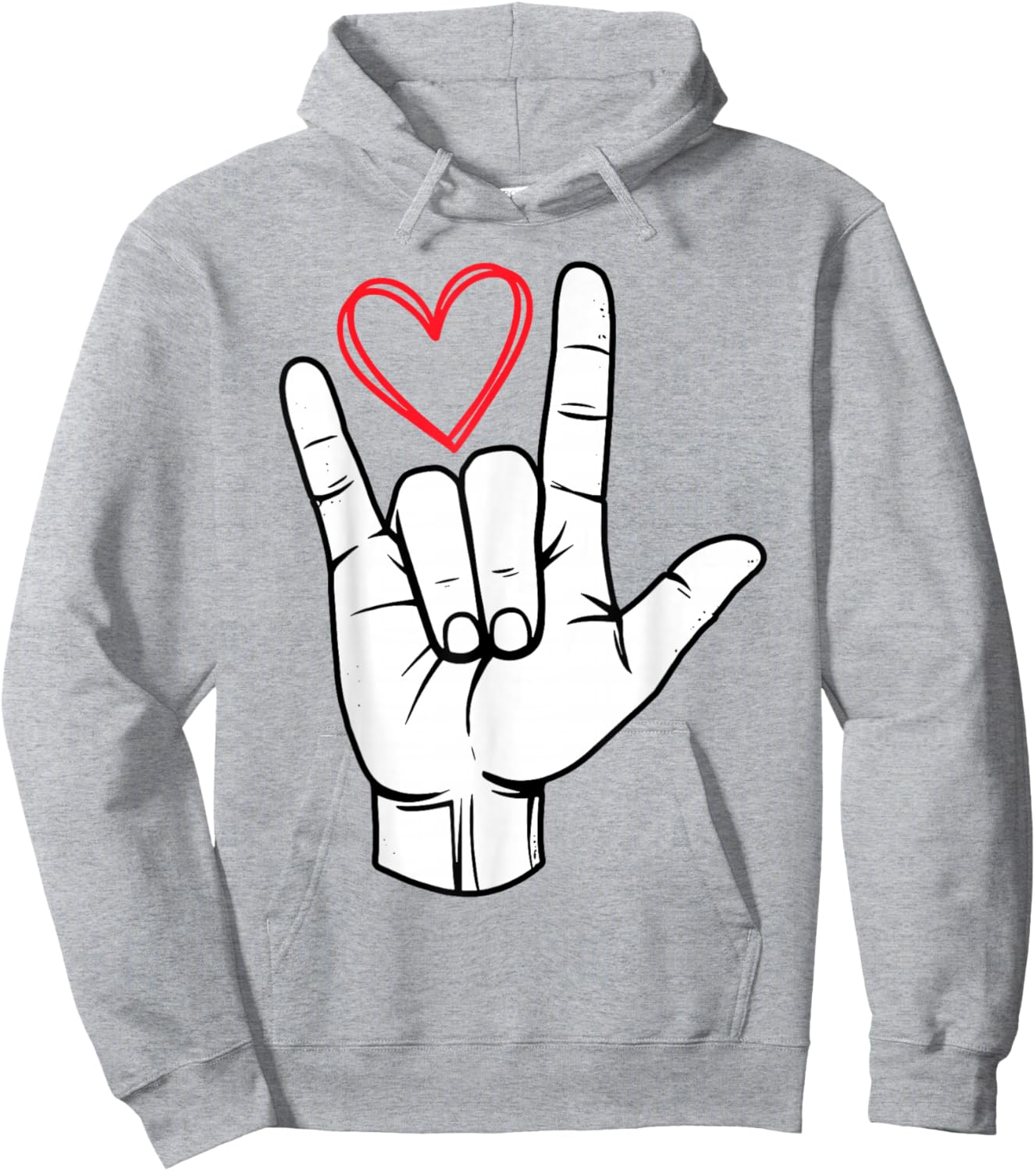 I Love You Sign Language Valentine's Day ASL Heart Hoodie - Hoodie | Ash