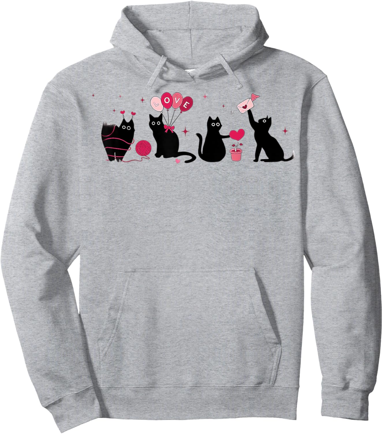 Retro Black Cat Playing Heart Valentines Day Cat Kitty Lover Hoodie - Hoodie | Ash