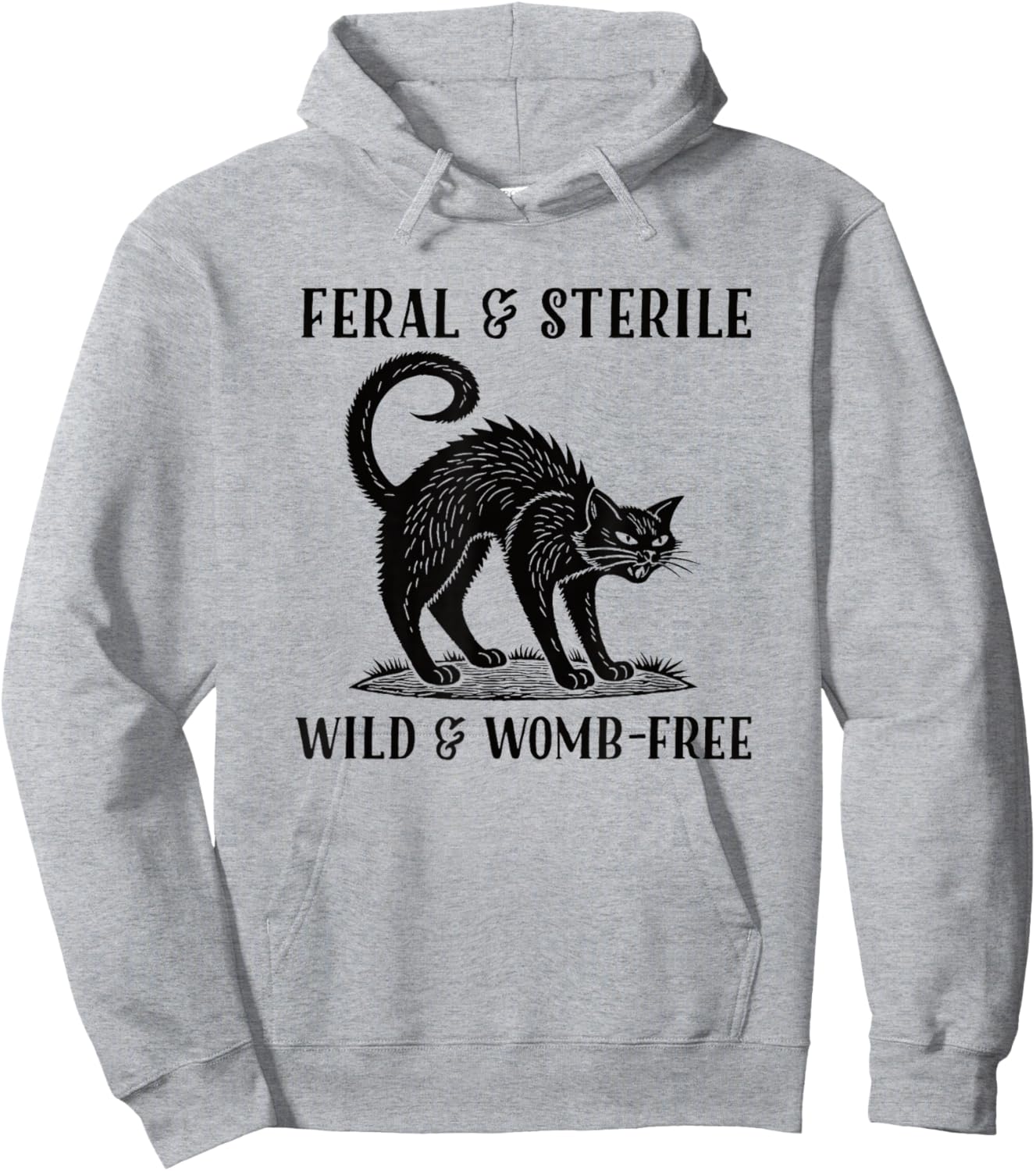 Feral and Sterile Funny Black Cat Hysterectomy Hoodie - Hoodie | Ash