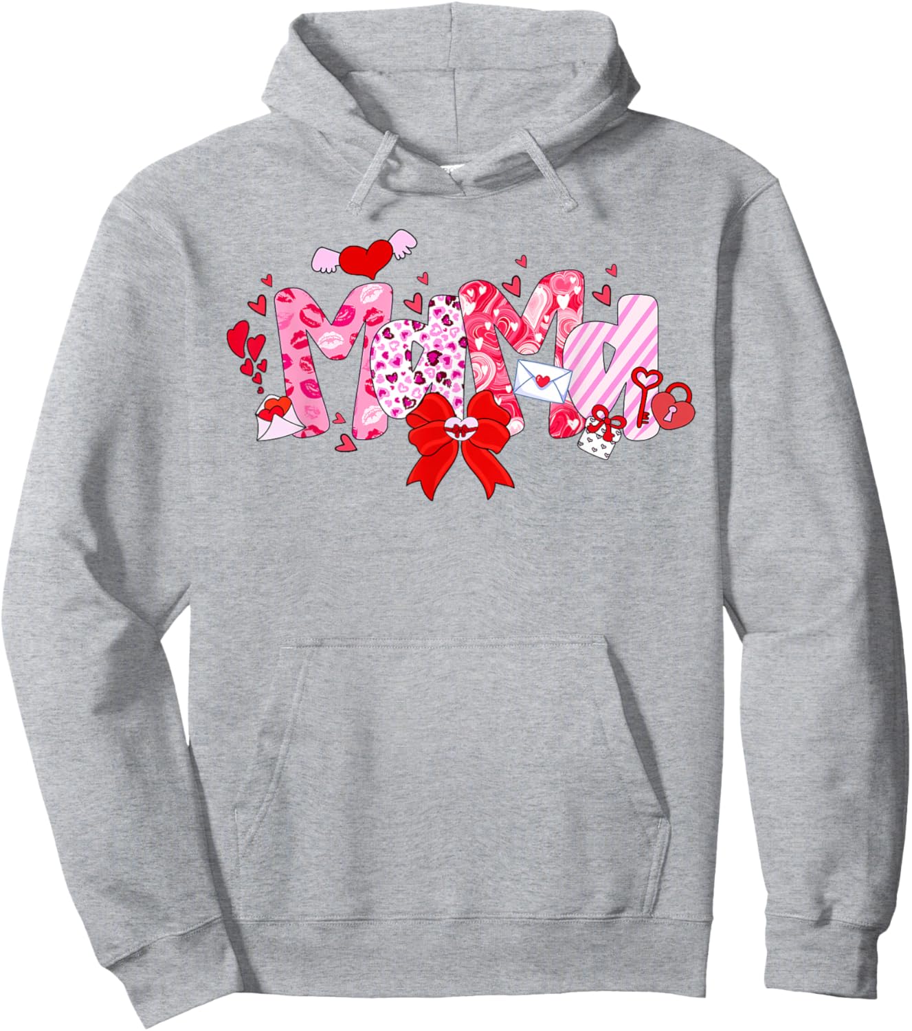 Valentine Mama Heart Mom Valentines Day Coquette Bow Hoodie - Hoodie | Ash