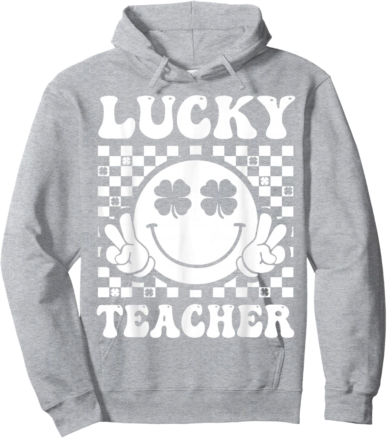Lucky Teacher Retro Smile Face Shamrock St Patricks Day Hoodie - Hoodie | Ash