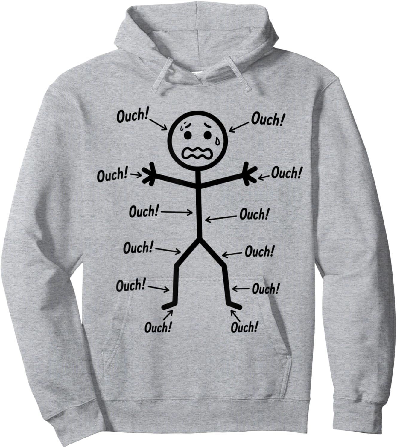 Ouch Ouch Ouch Funny Full Body Pain Humor Comedy Stickman Hoodie - Hoodie | Ash
