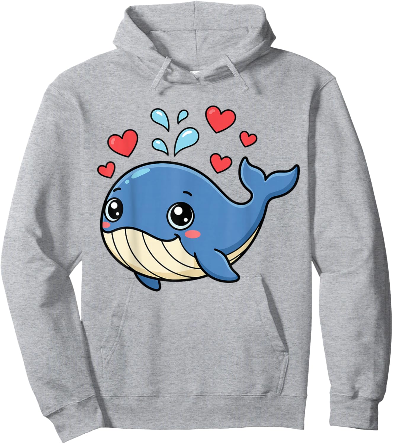 Cute Whale Valentines Whale Watching Hearts Cartoon Boy Girl Hoodie - Hoodie | Ash