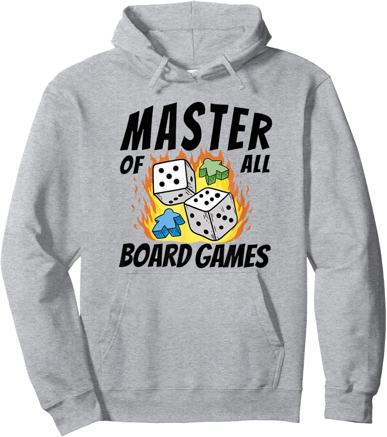 Master All Board Games Dice and Meeple Fire Graphic Hoodie - Hoodie | Ash