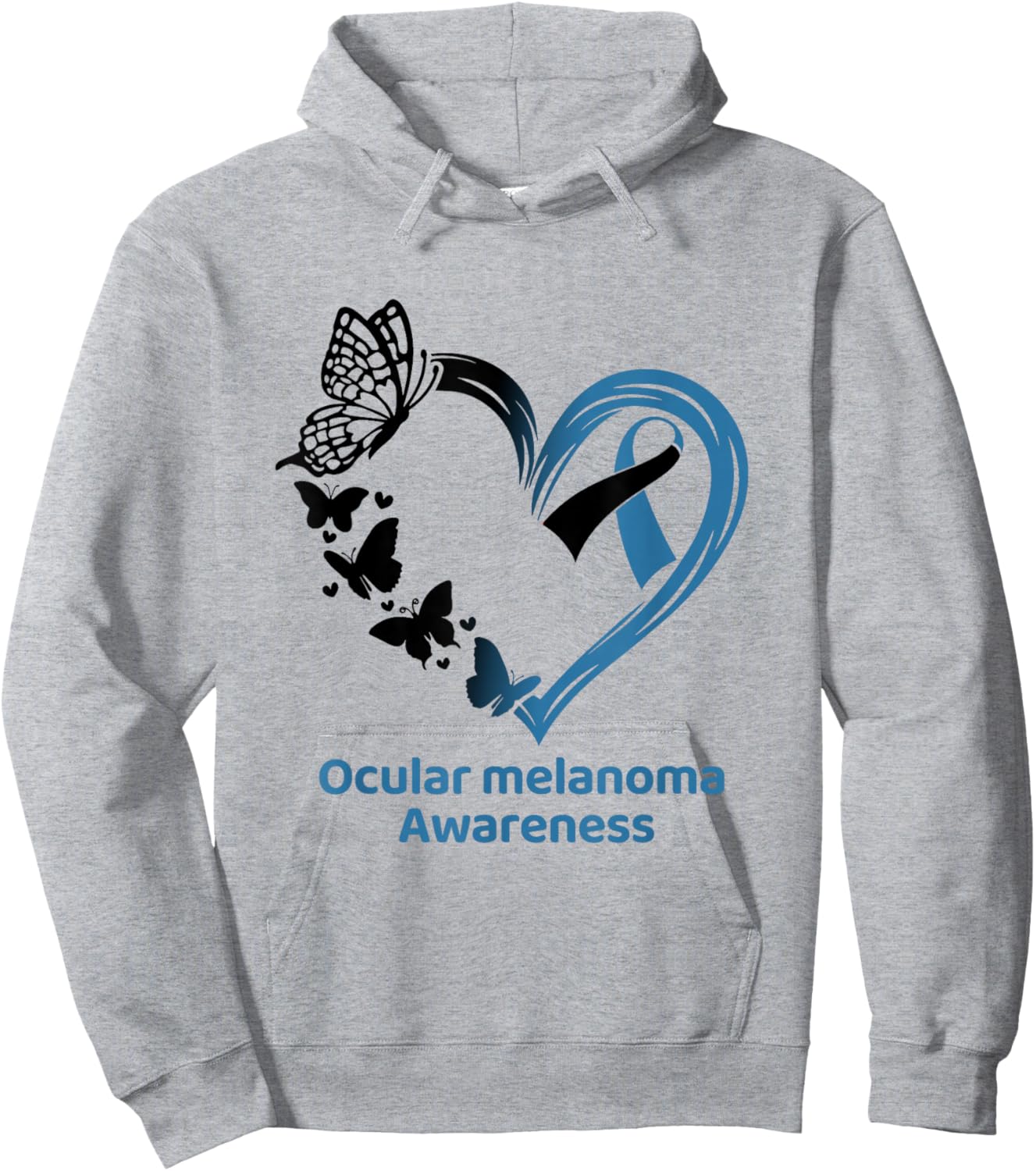 Ocular Melanoma Awareness Ribbon Heart Butterfly Hoodie - Hoodie | Ash