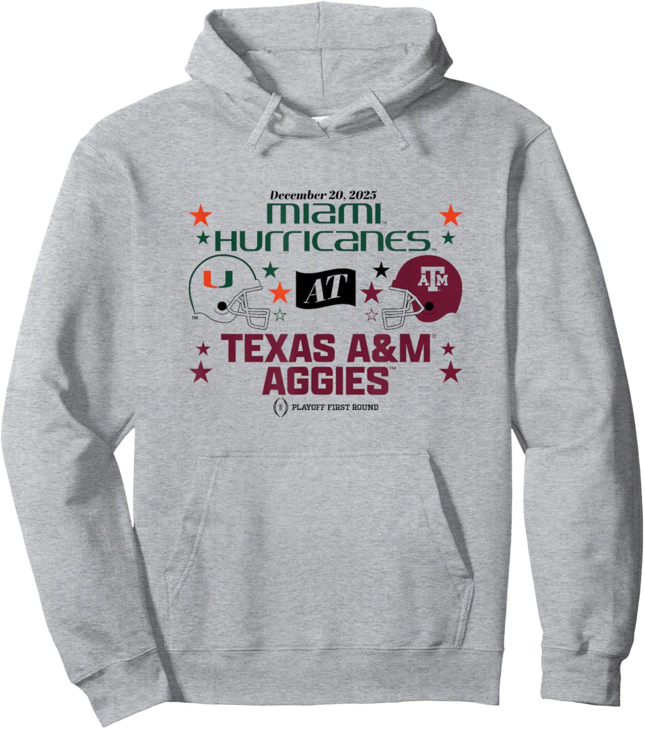 Texas A&M & Miami: 2025 CFP First Round Matchup Hoodie - Hoodie | Ash