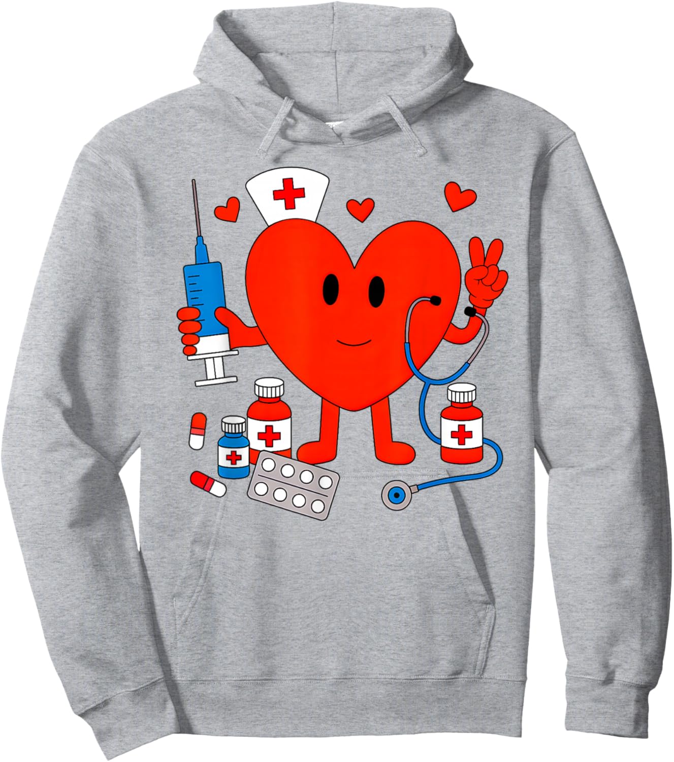 Valentines Day Nurse Heart Nursing Scrub Top Girls Women Hoodie - Hoodie | Ash