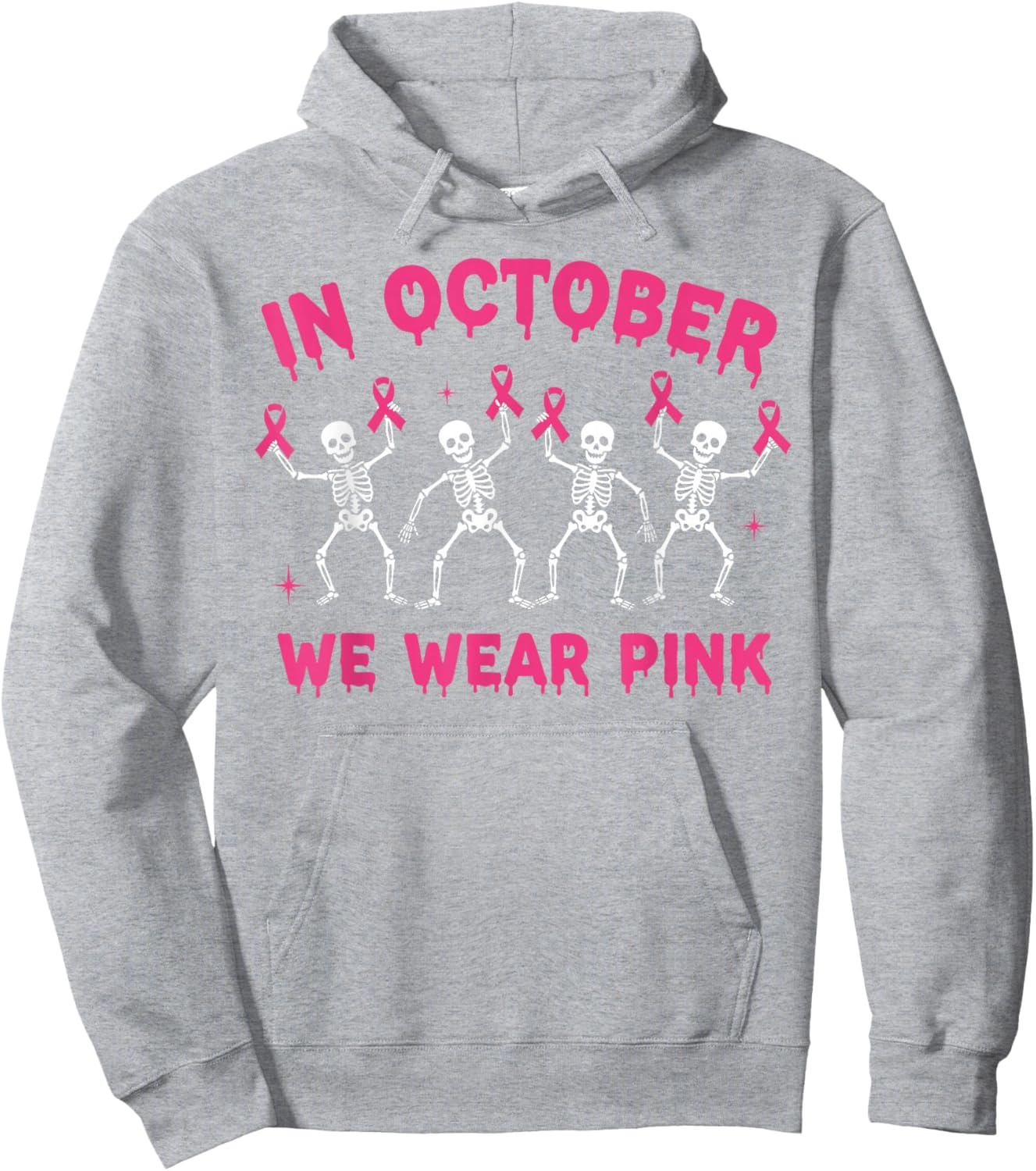 Pink Ribbon Breast Cancer Awareness Skeleton Boys Men Kids Hoodie - Hoodie | Ash
