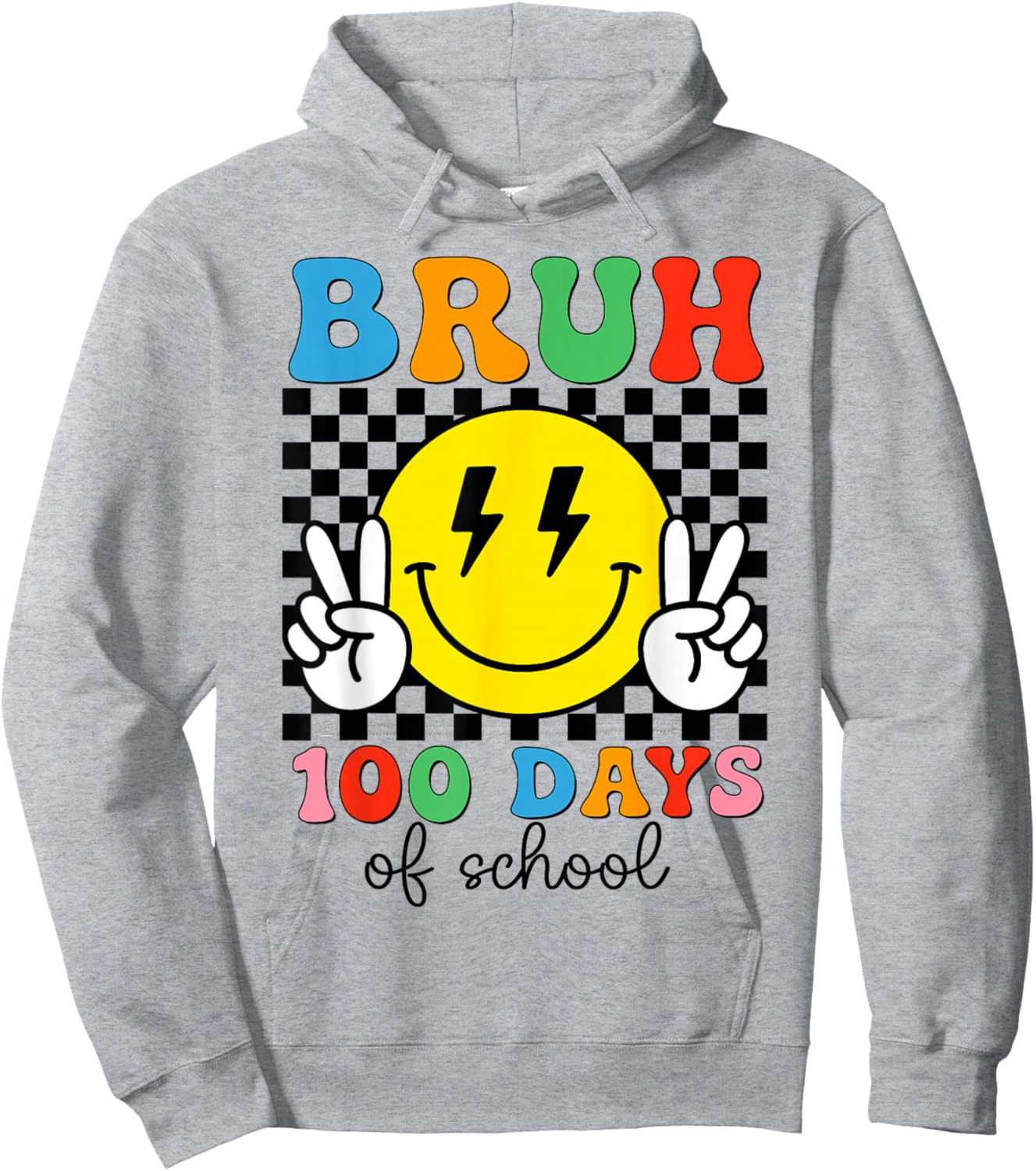 100th Day of School Boys Girls Kids Bruh 100 Days of School Hoodie - Hoodie | Ash