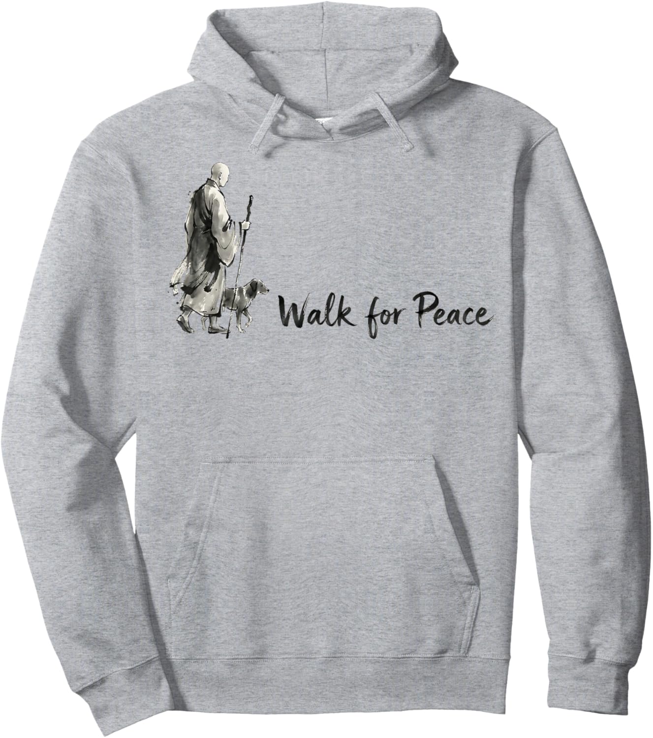 Minimalist Zen Art Walk for Peace Monks with Aloka Dog Hoodie - Hoodie | Ash
