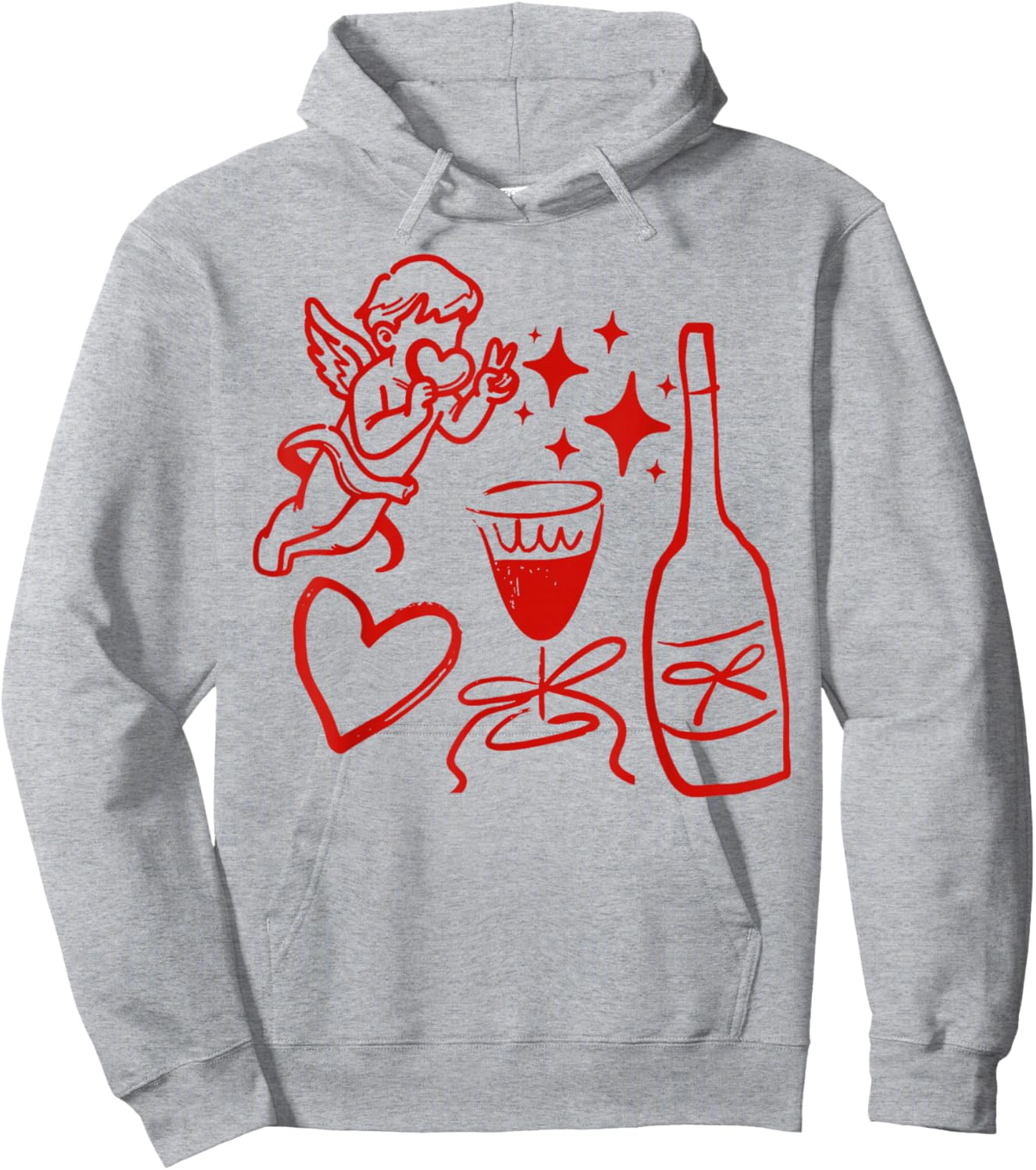Funny Cupid Valentine Wine Heart Men Women Valentines Day Hoodie - Hoodie | Ash