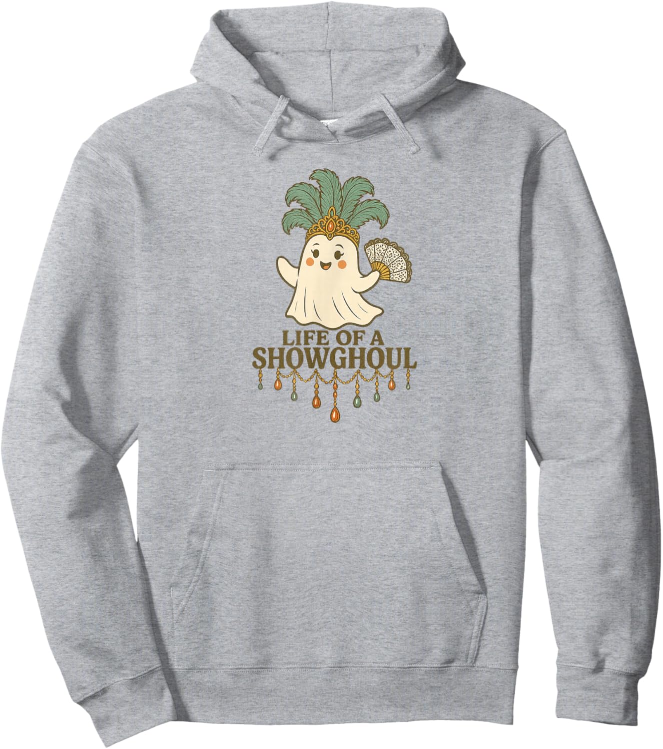 Life of a Showghoul Cute Halloween Ghost Showgirl Fan Design Hoodie - Hoodie | Ash