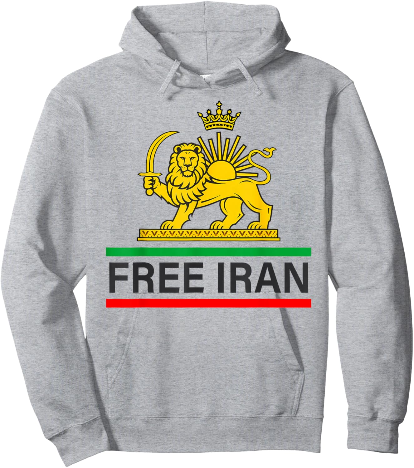 Free Iran Persian Lion and Sun Shir o Khorshid Flag Hoodie - Hoodie | Ash