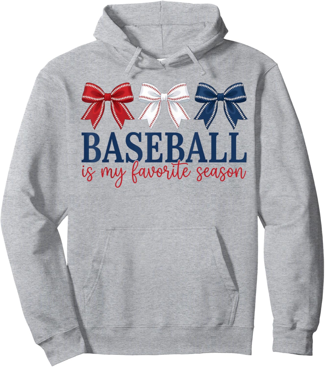 Baseball is My Favorite Season Red White Blue Bows Hoodie - Hoodie | Ash