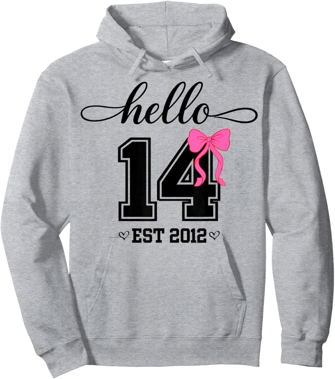 Hello Fourteenth Est 2012 Coquette Bow 14th Birthday Girl Hoodie - Hoodie | Ash