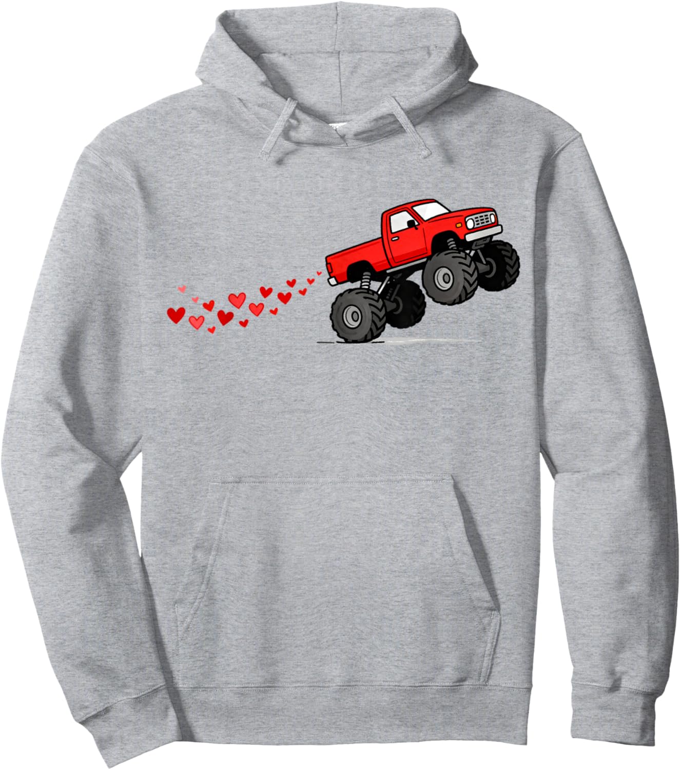 Valentines Monster Truck Blasting Hearts Boys Toddlers Kids Hoodie - Hoodie | Ash