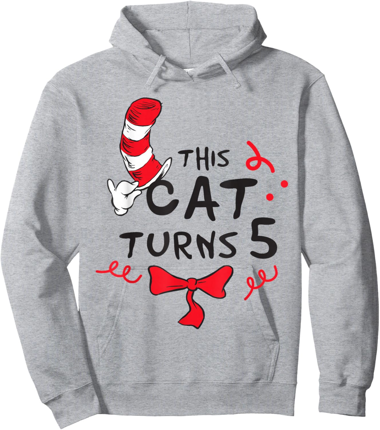 Dr. Seuss Cat in The Hat 5 Birthday Officially Licensed Hoodie - Hoodie | Ash