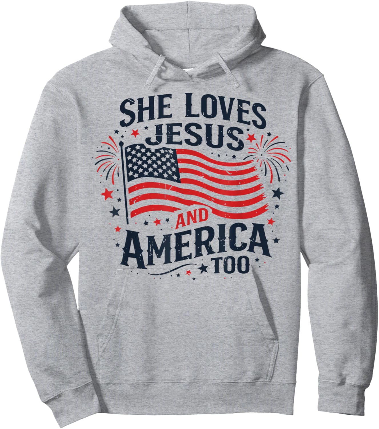 Patriotic Girl She Loves Jesus and America Too American Flag Hoodie - Hoodie | Ash