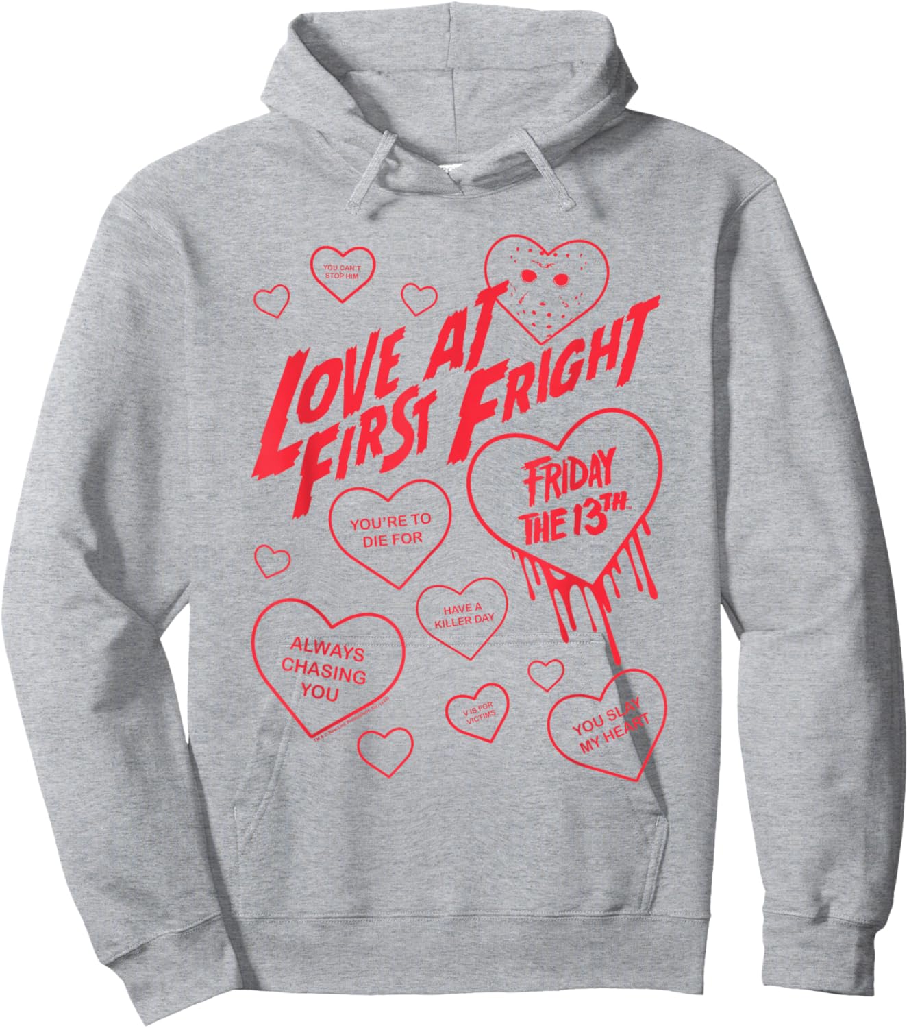 Friday The 13th Love at First Fright Valentine's Day Hearts Hoodie - Hoodie | Ash