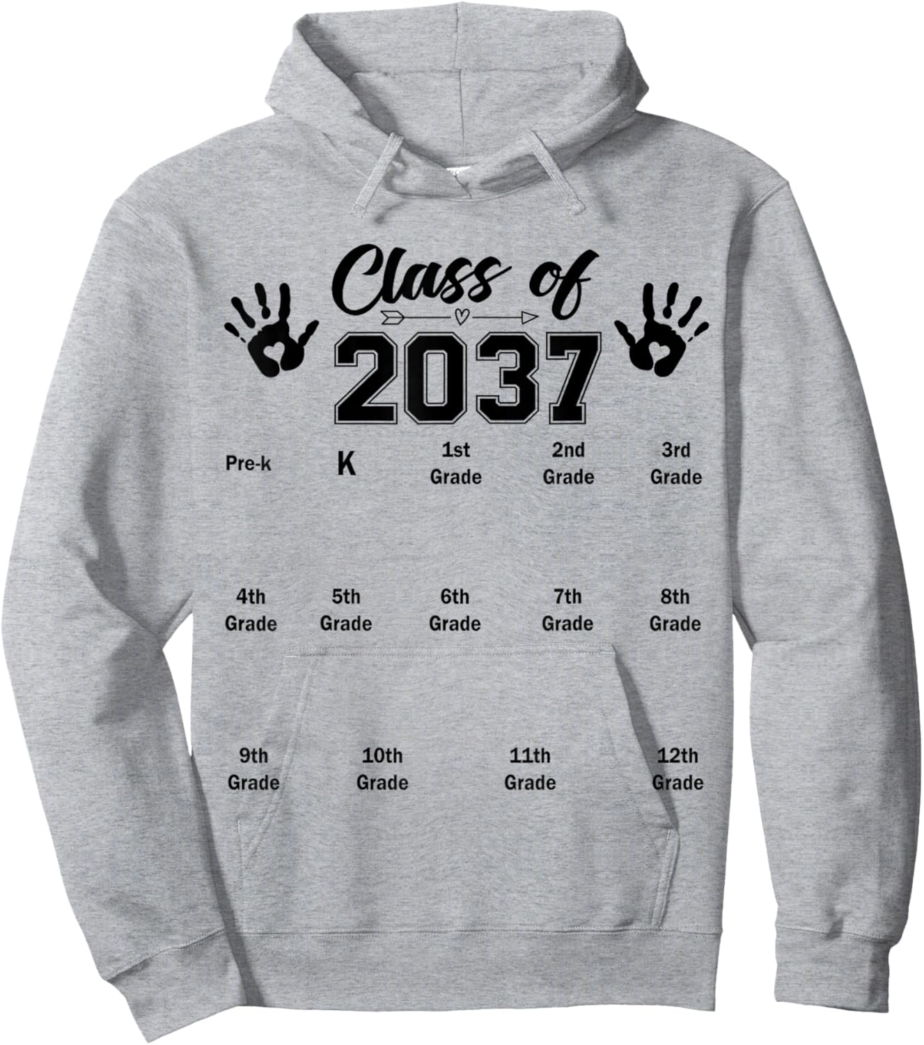 Class of 2037 Grow with Me Handprint Kindergarten Graduation Hoodie - Hoodie | Ash