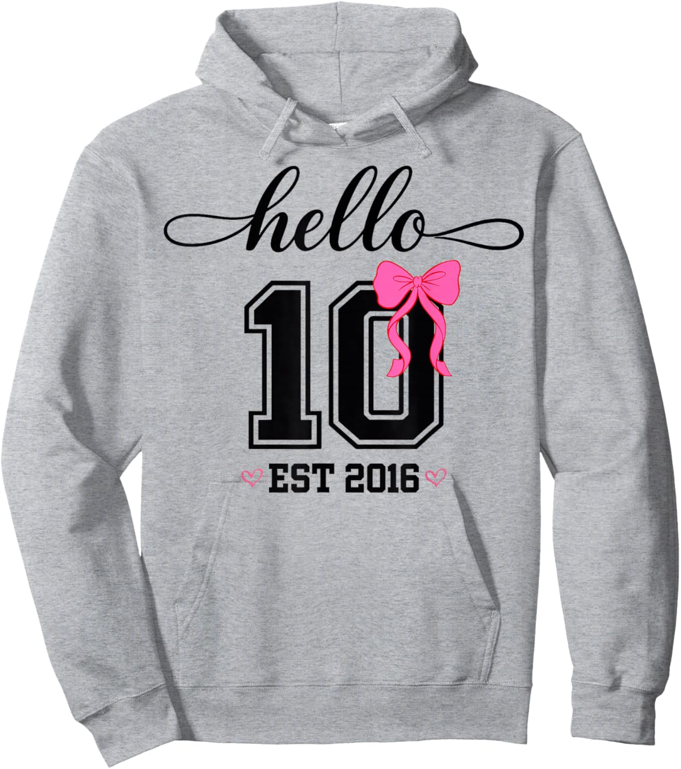 Hello Ten Est 2016 Coquette Bow 10th Birthday Girl Hoodie - Hoodie | Ash