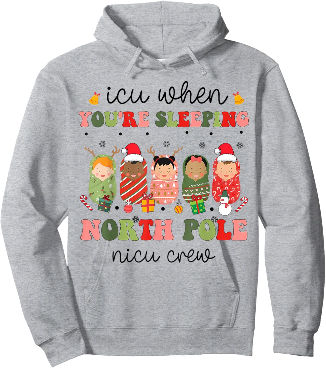 NICU Christmas Sleeping Babies NICU Nurse Winter Hoodie - Hoodie | Ash